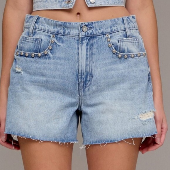 Hidden Jeans Pearl Embellished Medium Wash Shorts Blue Denim high rise size S - Picture 11 of 11